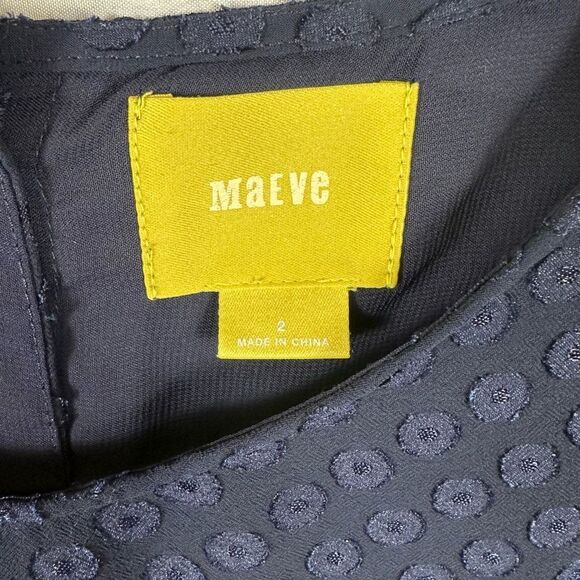 Maeve by Anthropologie Swiss Polka Dot Blouse Scalloped Hem Sheer Navy 2 - Picture 3 of 5